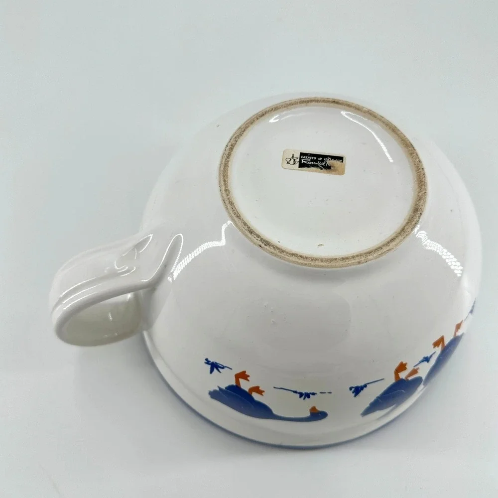 Italy Mid-Century Modern MCM Vintage White‎ Blue Goose Geese Pour Bowl Farmhouse